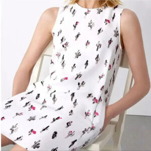 Kenzo Cactus Novelty Print Pockets Sleeveless White Womens Shift Dress 36(S)
